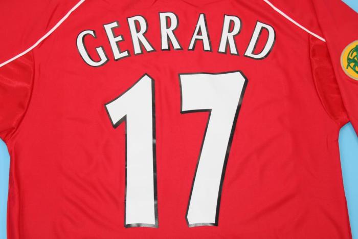 with Gold Patch Retro Jersey 2001 Liverpool 17 GERRARD UEFA Cup Final Home Soccer Jersey Vintage Football Shirt
