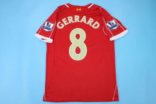 with Front Lettering+EPL Patch Retro Jersey 2014-2015 Liverpool GERRARD 8 Home Soccer Jersey Vintage Football Shirt