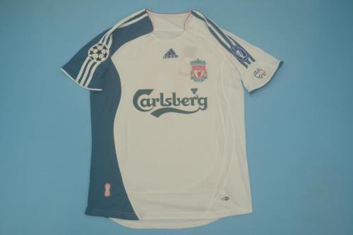 with UCL Patch Retro Jersey 2006-2007 Liverpool Away White Soccer Jersey Vintage Football Shirt
