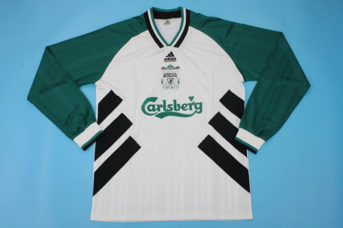 Retro Jersey Long Sleeve 1993-1995 Liverpool Away White/Green Soccer Jersey
