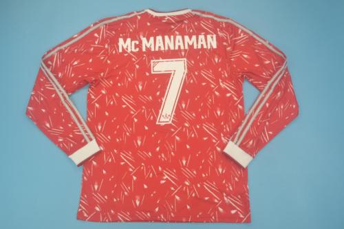 Long Sleeve Retro Jersey 1989-1990 Liverpool 7 MC MANAMAN Home Soccer Jersey Vintage Football Shirt