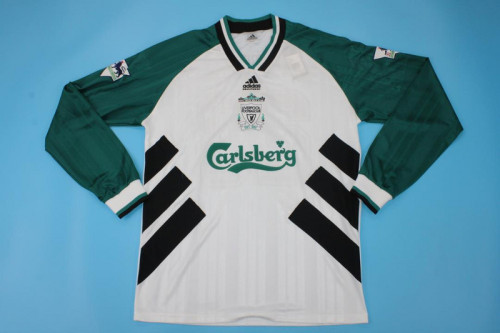 with EPL Patch Retro Jersey Long Sleeve 1993-1995 Liverpool Away White/Green Soccer Jersey