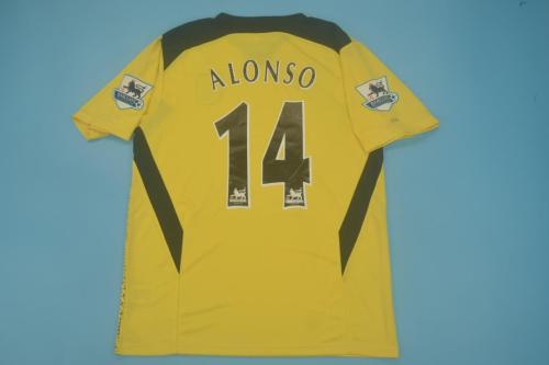 with EPL Patch Retro Jersey 2004-2005 Liverpool ALONSO 14 Away Yellow Soccer Jersey Vintage Football Shirt