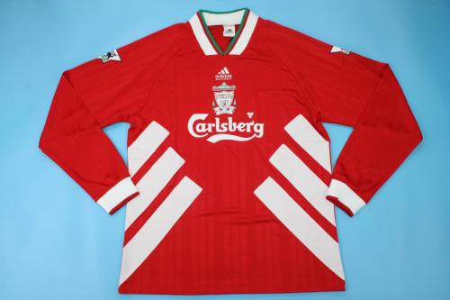 with EPL Patch Long Sleeve Retro Jersey 1993-1995 Liverpool Home Soccer Jersey Vintage Football Shirt