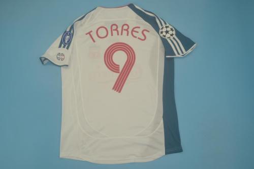 with UCL Patch Retro Jersey 2006-2007 Liverpool TORRES 9 Away White Soccer Jersey Vintage Football Shirt