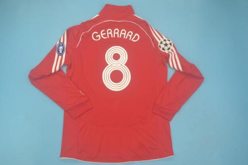 with UCL Patch Long Sleeve Retro Jersey 2006-2008 Liverpool GERRARD 8 Home Soccer Jersey Vintage Football Shirt