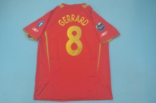 with UCL Patch Retro Jersey 2005-2006 Liverpool GERRARD 8 Home Soccer Jersey Red Vintage Football Shirt