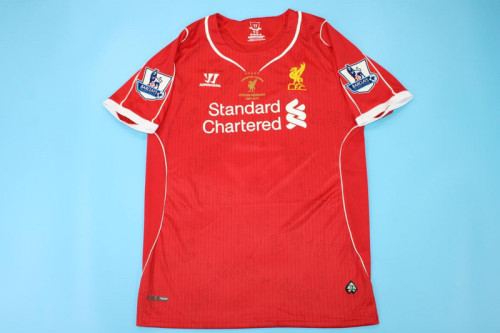 with Front Lettering+EPL Patch Retro Jersey 2014-2015 Liverpool Home Soccer Jersey Vintage Football Shirt