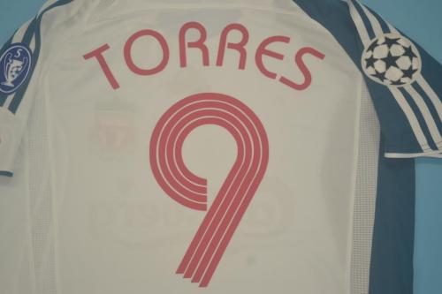with UCL Patch Retro Jersey 2006-2007 Liverpool TORRES 9 Away White Soccer Jersey Vintage Football Shirt