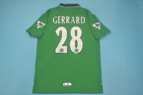 with EPL Patch Retro Jersey 1999-2000 Liverpool GERRARD 28 Away Green Soccer Jersey Vintage Football Shirt