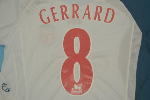 with UCL Patch Retro Jersey 2006-2007 Liverpool GERRARD 8 Away White Soccer Jersey Vintage Football Shirt
