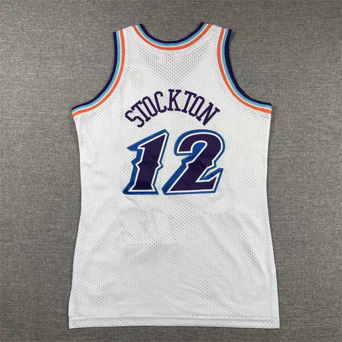 Youth Mitchell&ness 1996-97 Utah Jazz 12 STOCKTON White NBA Jersey Child Seattle SuperSonics Basketball Shirt