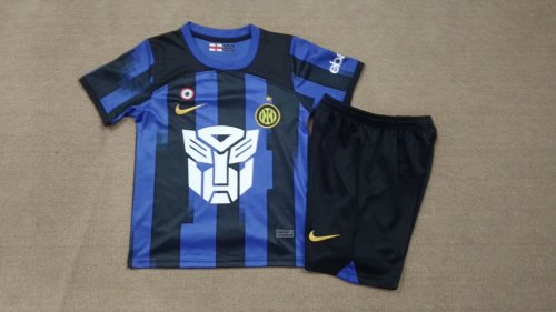 with Coppa Italia Patch Youth Uniform Kids Kit 2023-2024 Inter Milan Transformers Shirt Soccer Jersey Shorts