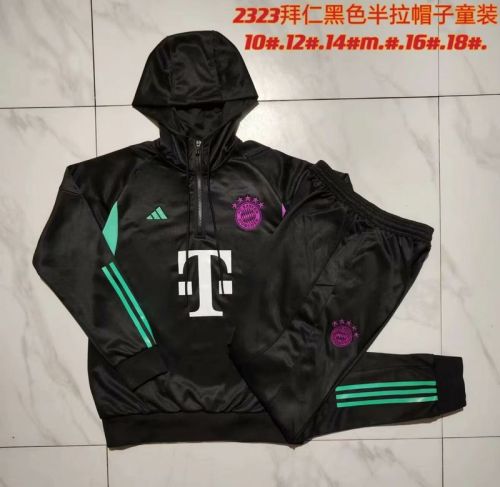 2023-2024 Bayern Munich Black/Green Soccer Training Hoodie and Pants Football Kit
