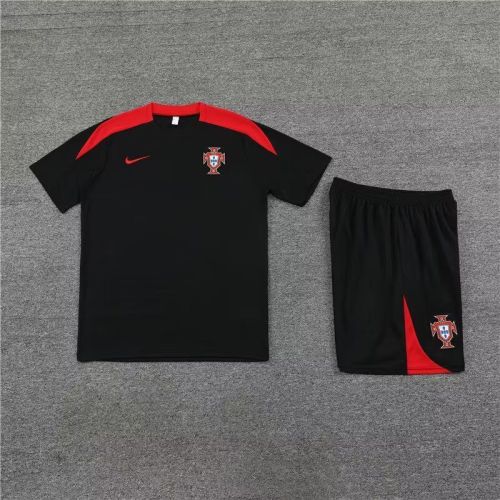Adult Uniform 2023-2024 Portugal Black Soccer Training Jersey and Shorts Football Kits