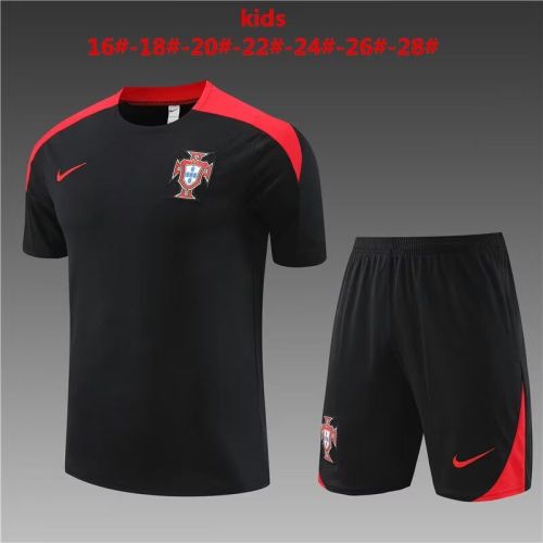 Youth Kids 2023-2024 Portugal Black Soccer Training Jersey Shorts