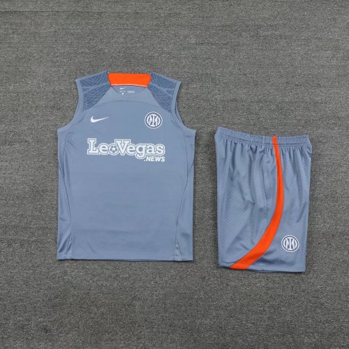 Adult Uniform 2023-2024 Inter Milan Light Grey Soccer Training Vest and Shorts Football Kits