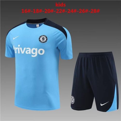 Youth Kids 2023-2024 Chelsea Blue Soccer Training Jersey Shorts