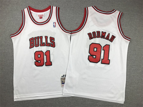 Youth Mitchell&ness 1997-98 Chicago Bulls 91 RODMAN White NBA Shirt Child Basketball Jersey