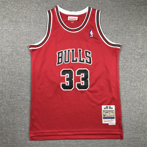 Youth Mitchell&ness 1997-98 Chicago Bulls 33 PIPPEN Red NBA Shirt Child Basketball Jersey