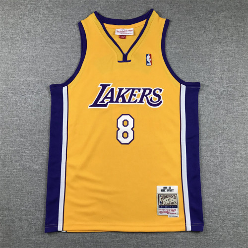 Youth Mitchell&ness 1999-00 KOBE BRYANT 8 Los Angeles Lakers Basketball Shirt Yellow Kids NBA Jersey