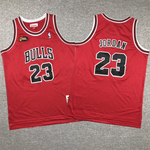 Youth Mitchell&ness 1997-98 NBA Finals Chicago Bulls 23 JORDAN Red NBA Shirt Child Basketball Jersey