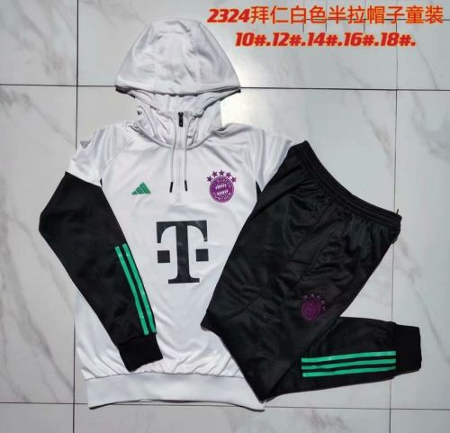 2023-2024 Bayern Munich White/Black Soccer Training Hoodie and Pants Football Kit