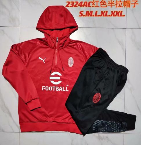 2023-2024 Ac Milan Red Soccer Training Hoodie and Pants Football Kit