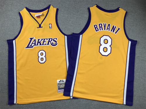 Youth Mitchell&ness 1999-00 KOBE BRYANT 8 Los Angeles Lakers Basketball Shirt Yellow Kids NBA Jersey