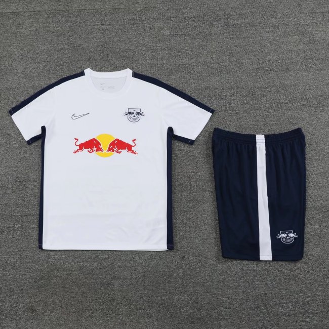 Adult Uniform 2023-2024 RB Leipzig White/Dark Blue Soccer Training Jersey Prematch Top Shorts