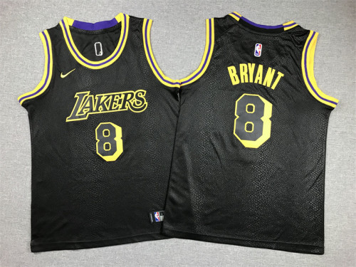Youth Kids Los Angeles Lakers 8 BRYANT Black/Yellow NBA Jersey Child Basketball Shirt