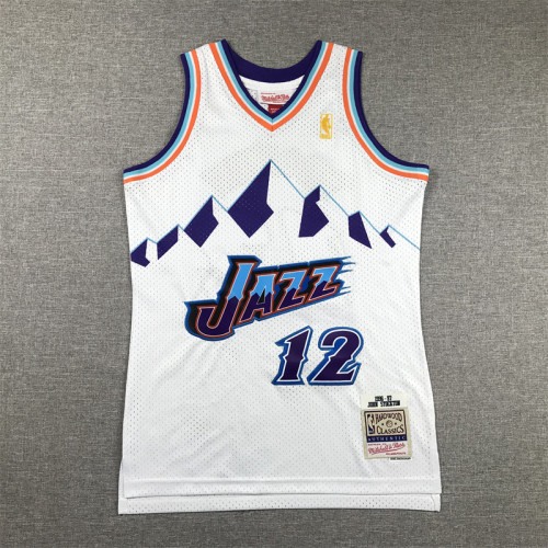 Youth Mitchell&ness 1996-97 Utah Jazz 12 STOCKTON White NBA Jersey Child Seattle SuperSonics Basketball Shirt