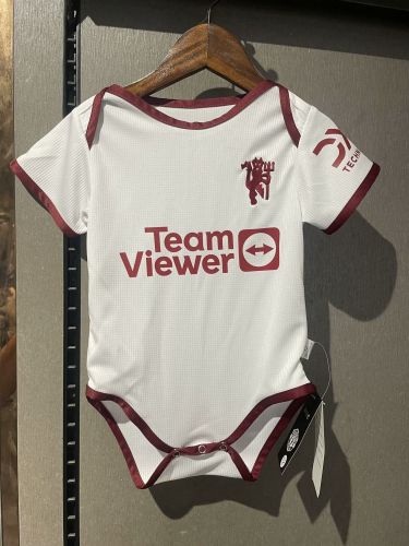 Baby Cloth 2023-2024 Manchester United Away White Soccer Jersey Baby Onesies