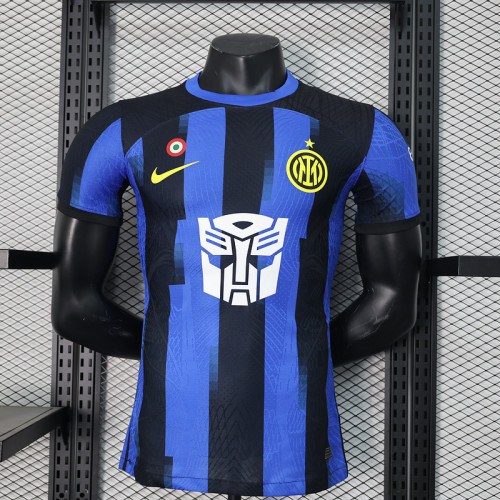 with Coppa Italia Patch Player Version 2023-2024 Inter Milan Transformers Shirt Soccer Jersey