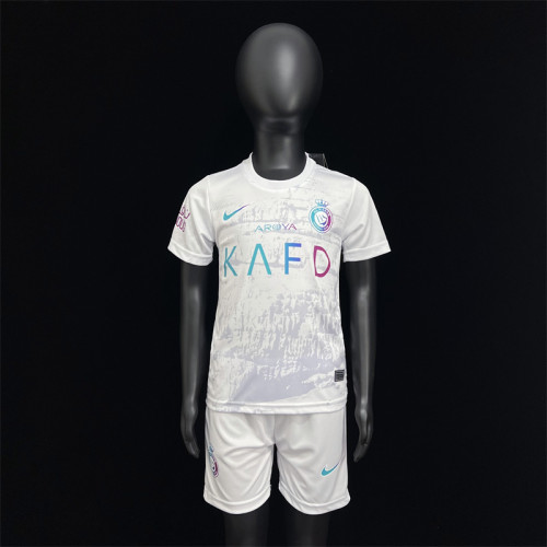 Youth Uniform Kids Kit 2023-2024 Al Nassr Third Away White Soccer Jersey Shorts Child Set