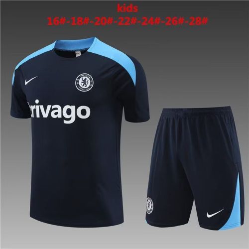 Youth Kids 2023-2024 Chelsea Dark Blue Soccer Training Jersey Shorts