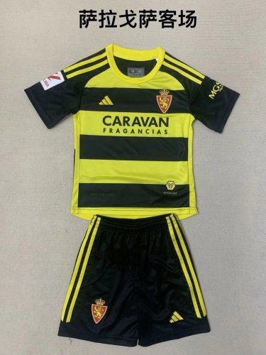 with LALIGA Patch Youth Uniform Kids Kit 2023-2024 Real Zaragoza Away Soccer Jersey Shorts
