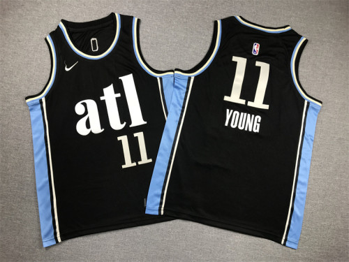 Youth Kids 2024 City Edition Atlanta Hawks 11 YOUNG Black NBA Jersey Child Basketball Shirt