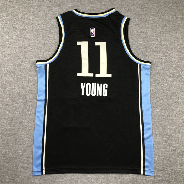 Youth Kids 2024 City Edition Atlanta Hawks 11 YOUNG Black NBA Jersey Child Basketball Shirt