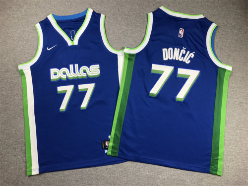 Youth 2023 City Edition Dallas Mavericks DONCIC 77 Blue NBA Jersey Child Basketball Shirt
