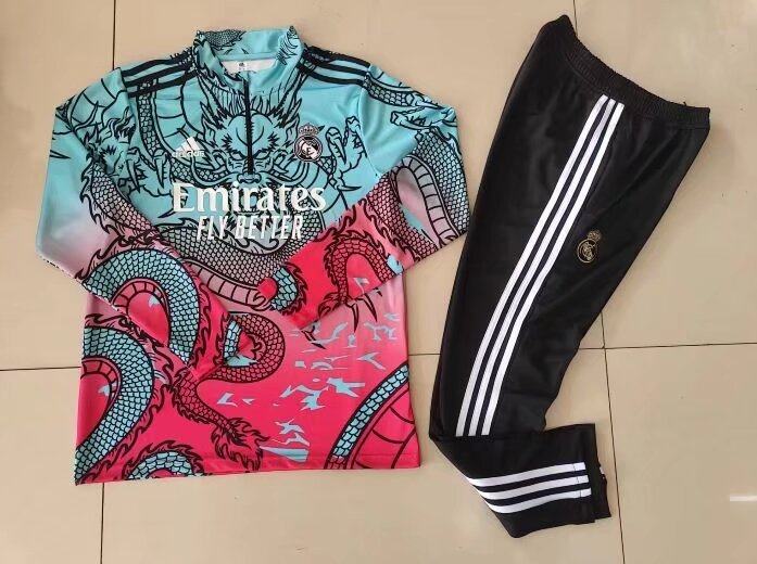 2023-2024 Real Madrid 1/4 Zipper Colorful Soccer Training Sweater and Pants Football Kit