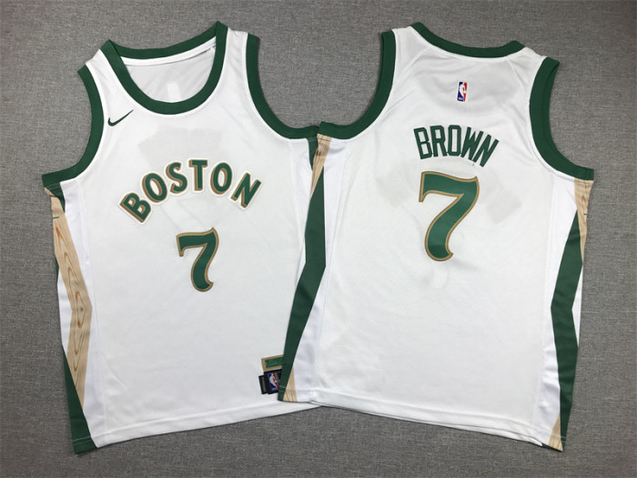 Youth Kids 2024 City Editon Boston Celtics 7 BROWN White NBA Jersey Basketball Shirt