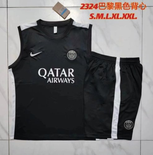 Adult Uniform 2023-2024 PSG Black Soccer Training Vest and Shorts
