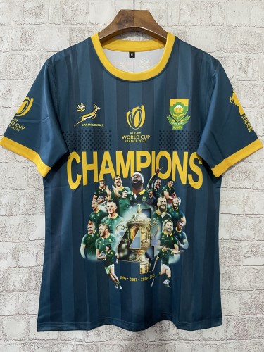 2024 South Africa Rugby Jersey Blue Champions Casual T-shirt