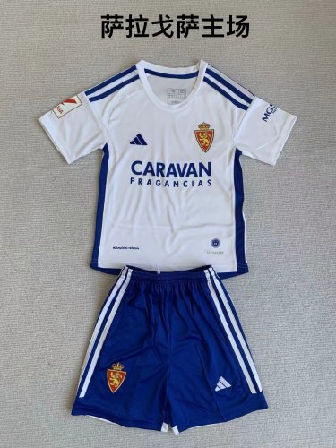 with LALIGA Patch Youth Uniform Kids Kit 2023-2024 Real Zaragoza Home Soccer Jersey Shorts