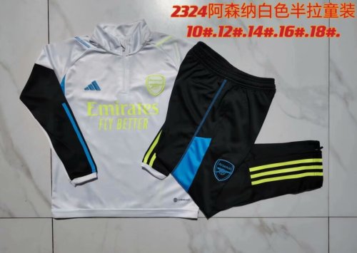 Youth 2023-2024 Arsenal White 1/4 Zipper Soccer Training Sweater and Pants