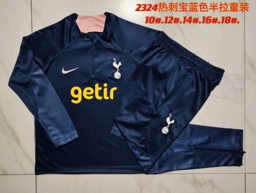 Youth 2023-2024 Tottenham Hotspur Dark Blue 1/4 Zipper Soccer Training Sweater and Pants