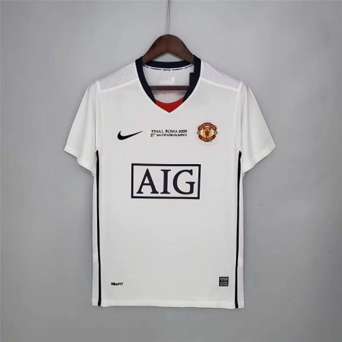 with Front Lettering Retro Jersey 2008-2009 Manchester United Away White Soccer Jersey