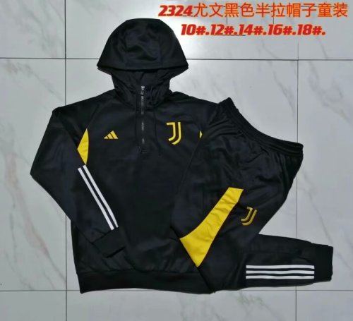 Youth 2023-2024 Juventus Black 1/4 Zipper Soccer Training Hoodie and Pants