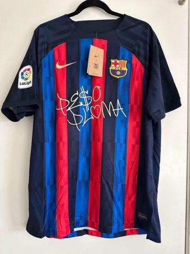 with Special Sponor Logo Fan Version 2022-2023 Barcelona Home Soccer Jersey